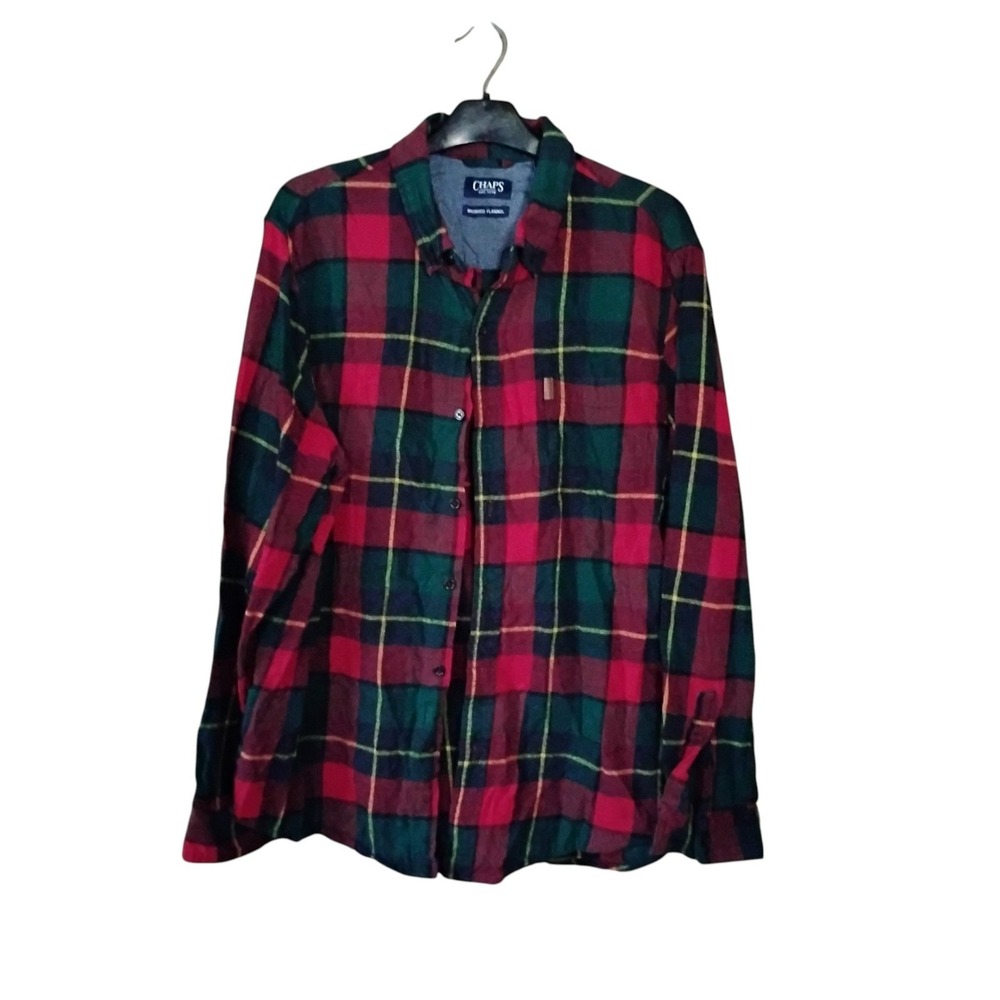 Chaps Mens XL Red Green Plaid Brushed Flannel Long Sleeve Button Down Shirt